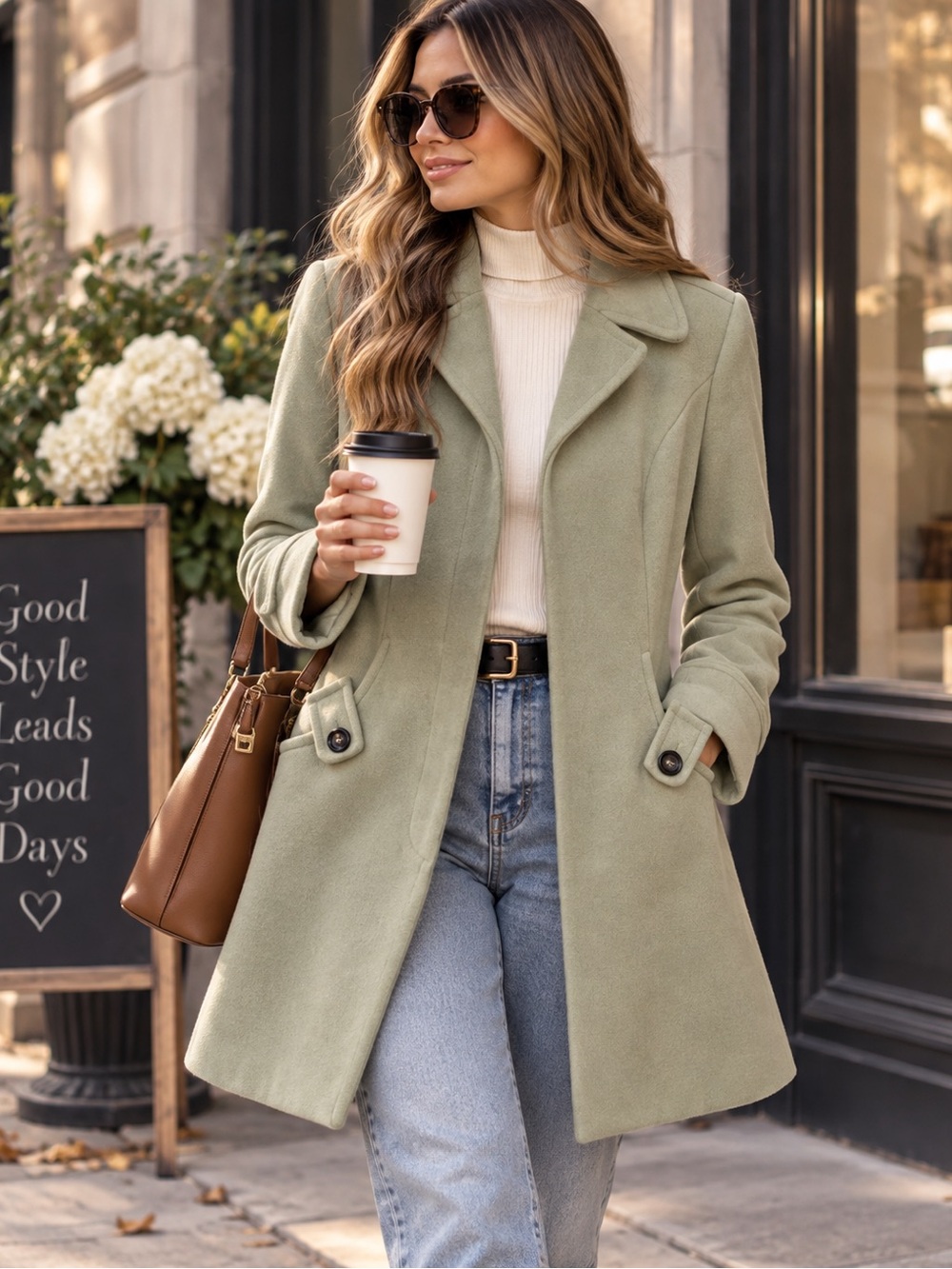 Striking

Sisley Sage Green Tailored Wool Blend Coat Longline Quiet Luxury Fall